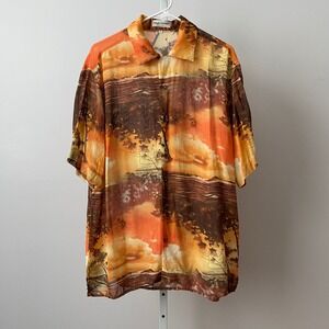 Giorgio Danieli Tropical Boho Relaxed Summer Landscape Button Shirt L Orange